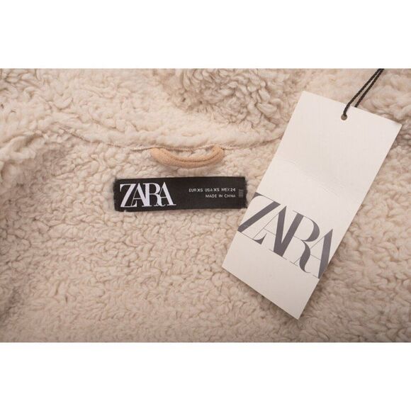 Zara Womans Jacket Coat XS Tan Faux Suede Faux Sherpa Double Face 6318/242 NWT - Picture 6 of 6